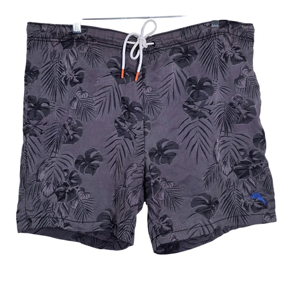 Tommy Bahama Swim Trunks Mens Large Grey Tropical Palm Board Shorts Fair
